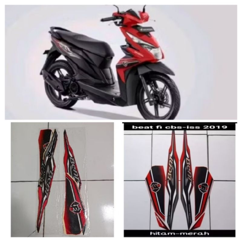 STIKER STRIPING LIS BODY MOTOR HONDA BEAT ISS 2019,HITAM MERAH
