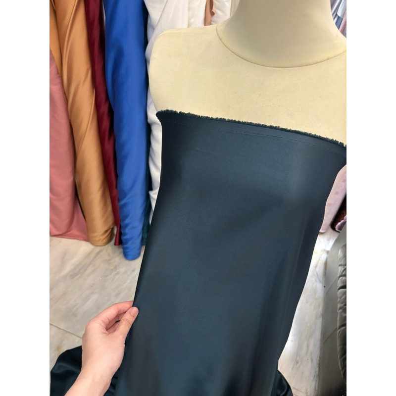 Bahan Kain Satin Velvet Premium Warna Dark Teal Emerald Green Tua Harga 0,5m Bahan Gamis Seragaman I