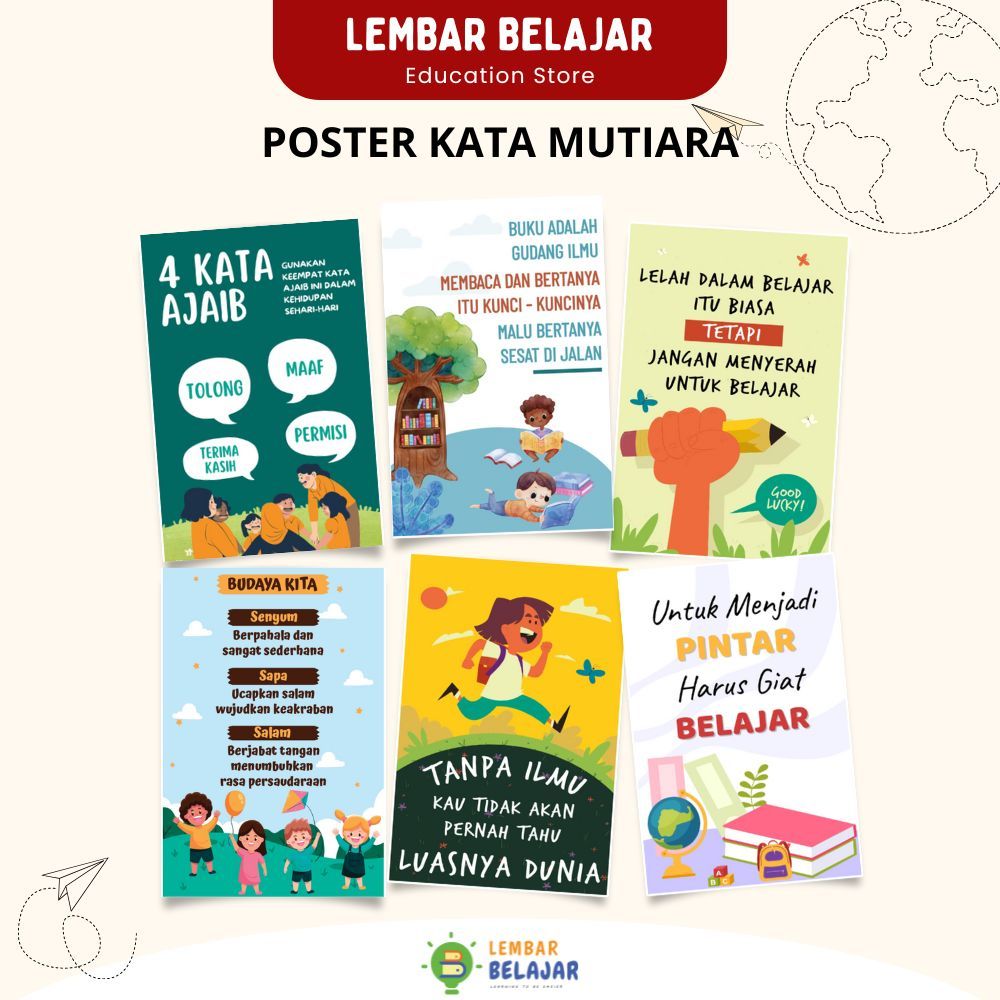 LEMBAR BELAJAR Poster Motivasi Kata Mutiara - Poster Quotes Anak Pajangan Dinding Kelas dan Sekolah