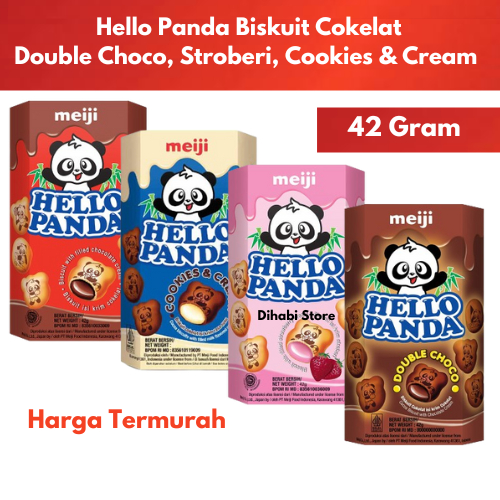 

Hello Panda Biskuit Cokelat , Stroberi , Cookies & Cream , Double Choco 42 Gram