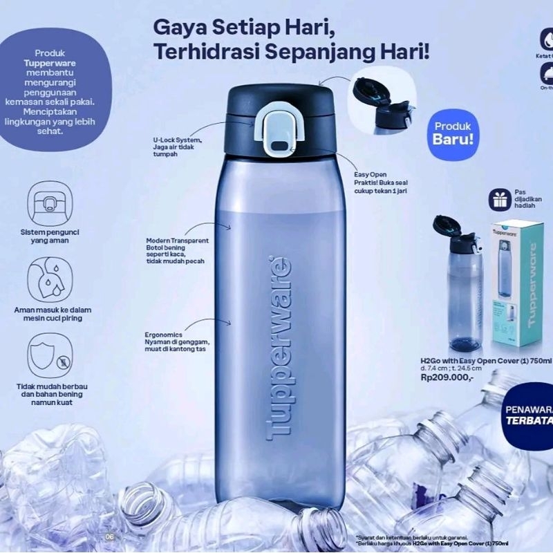 Tupperware h2go 750ml botol minum kristal crystal