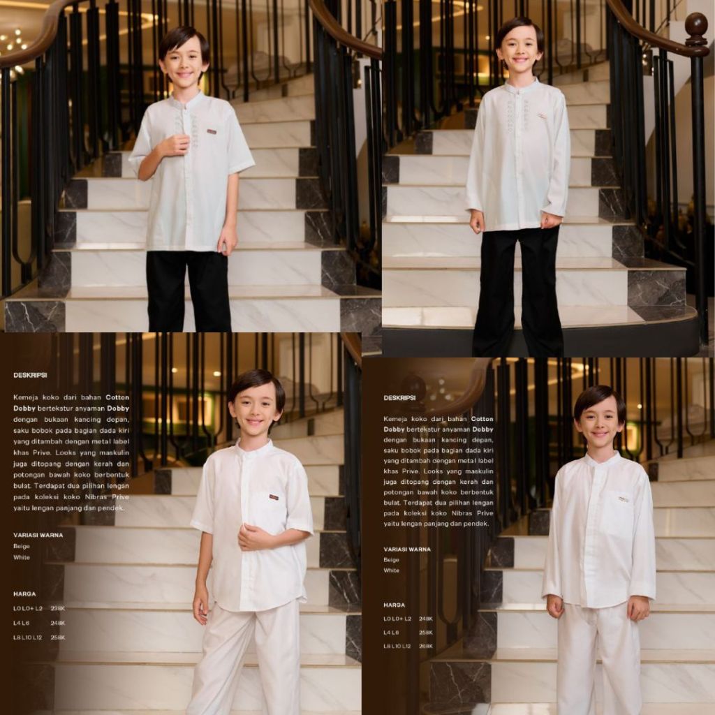 KOKO ANAK PUTIH NIBRAS UMBRA TERA LENGAN PANJANG PENDEK ATAS BAWAH