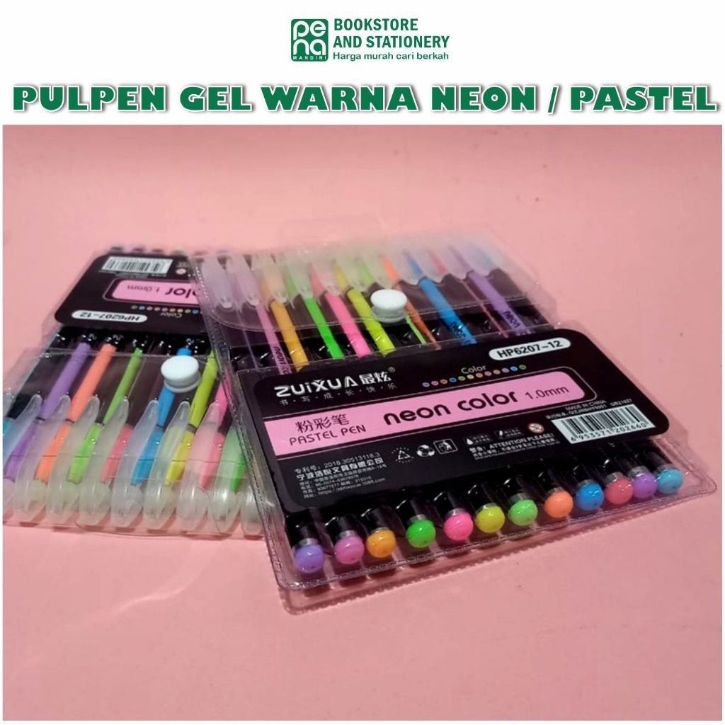 

pulpen gel warna warni neon colour pastel glitter pen isi 12 warna pena Sta307