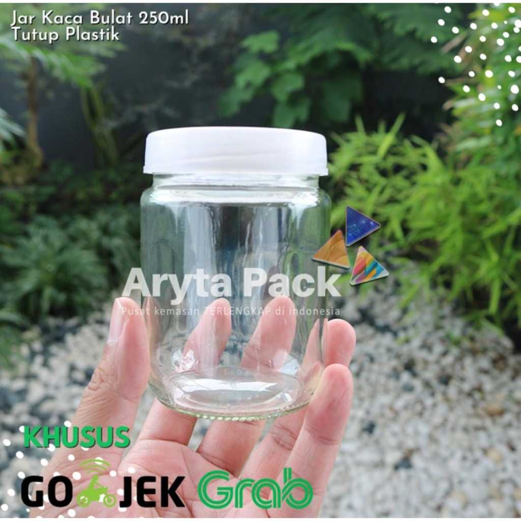 Jar kaca 250ml round bulat OI glass jar toples tutup plastik - new - GROSIR