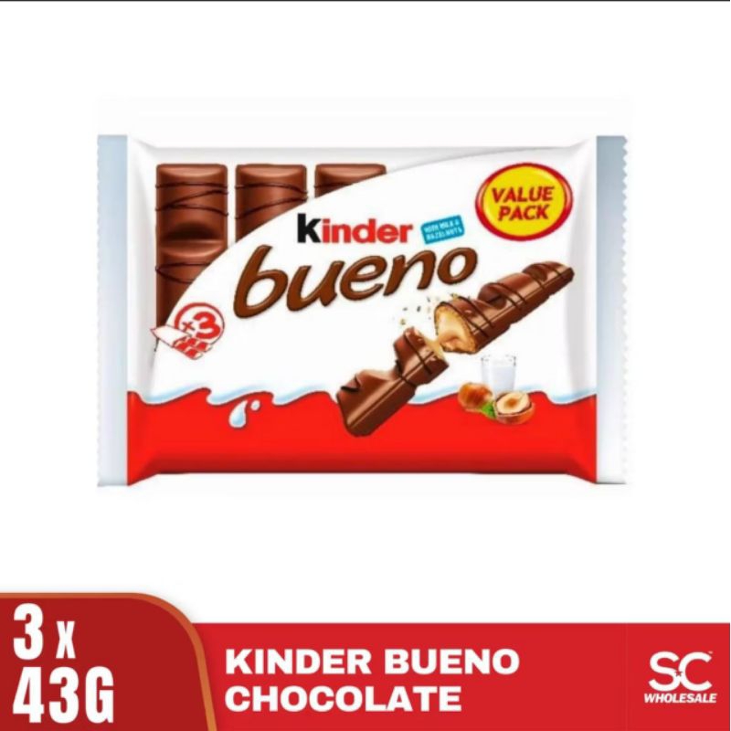 

KINDER BUENO VALUE PACK ISI 3 PACK OF 2 INDIVIDUALLY WRAPPED BARS (3x43g)