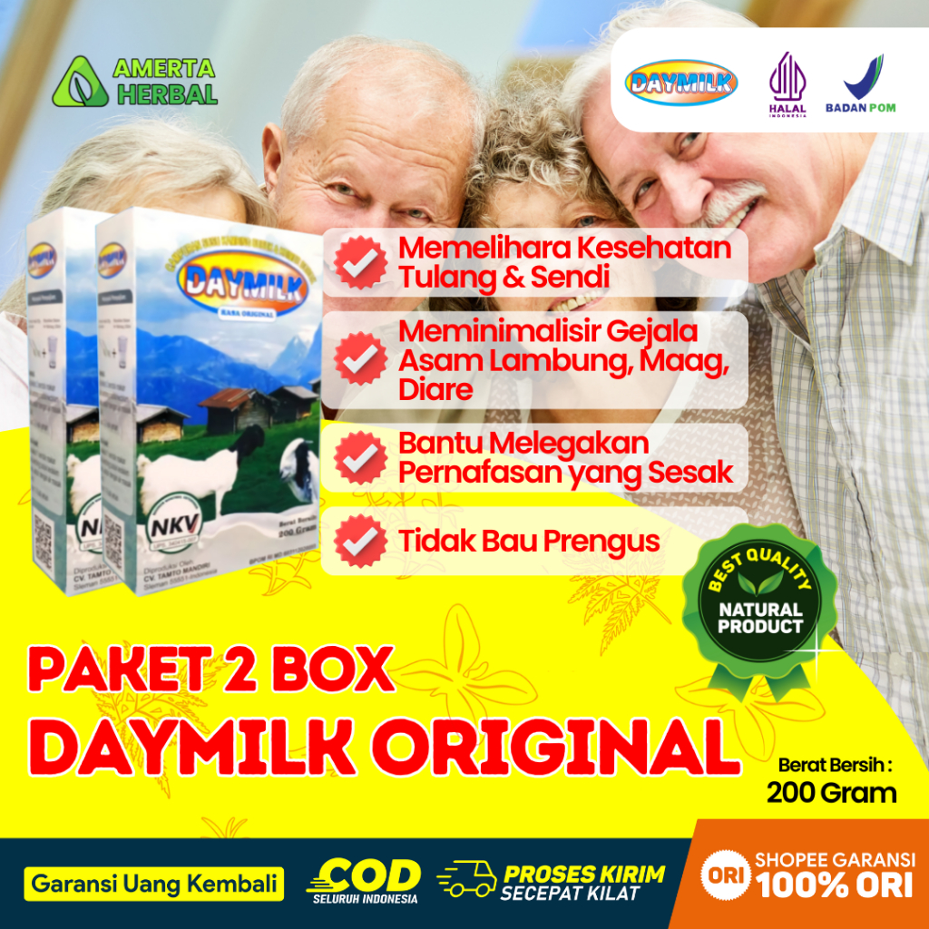 

[ PAKET 2 BOX ] Daymilk Rasa Original - Susu Kambing Etawa Premium Bubuk - 200gr Halal BPOM