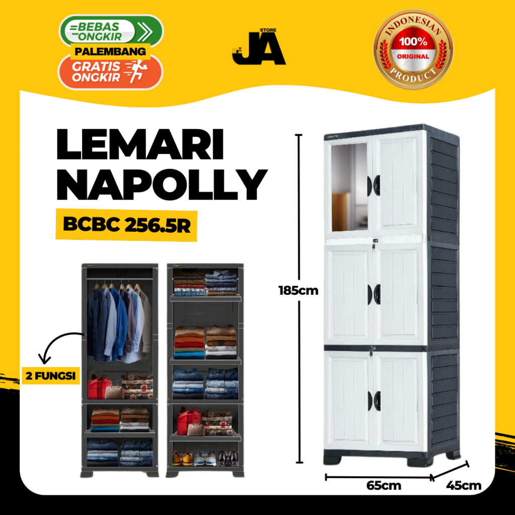 Lemari Plastik Napolly Pakaian Serbaguna BCBC 256.5R GCW / Gantungan Rak Cabinet Palembang