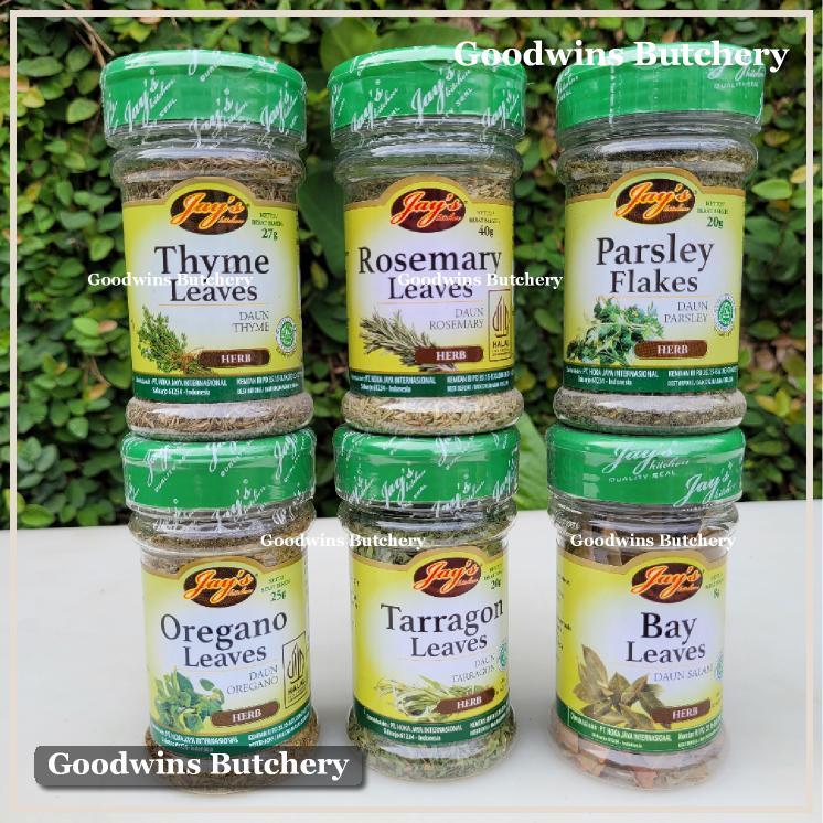 

Jay's herbs ALL Basil Oregano Rosemary Thyme Parsley Bay leaves leaf Italian herbs Jays daun bubuk rempah kering