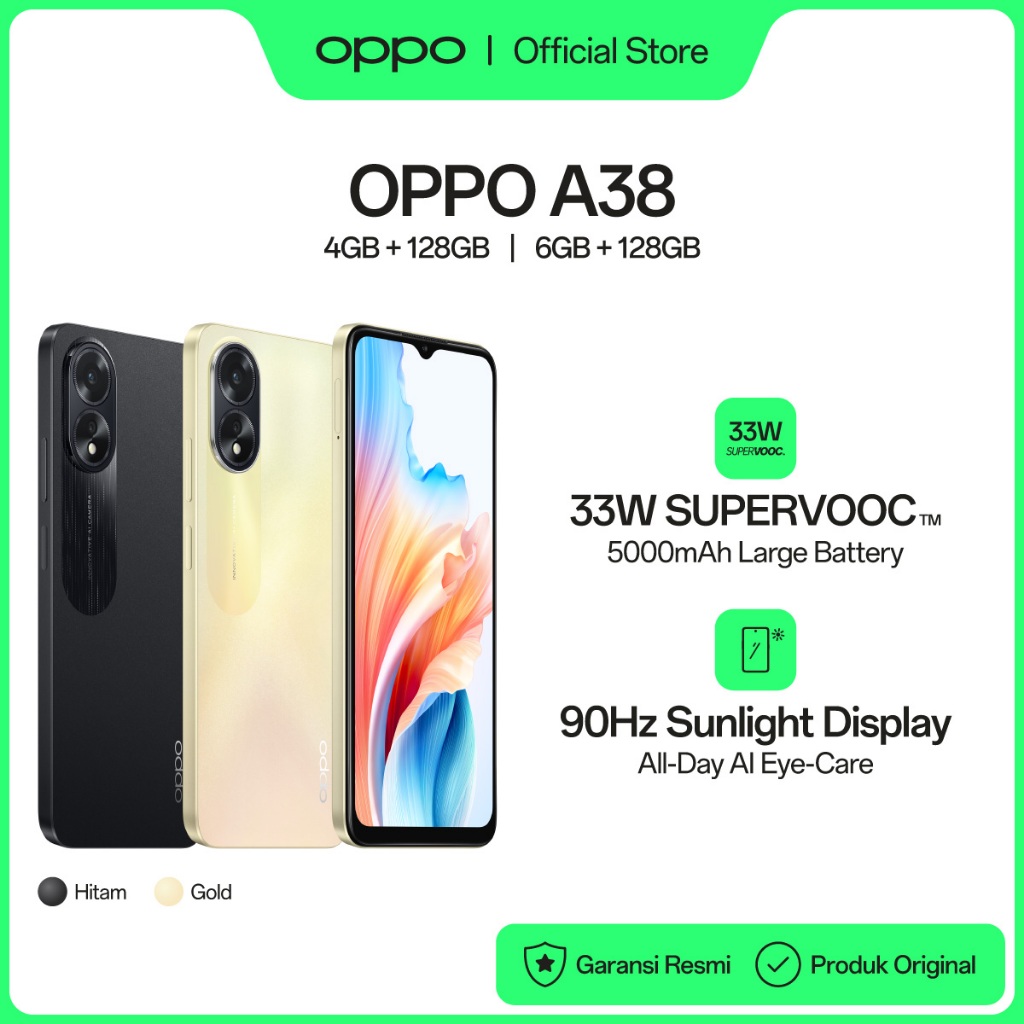 [NEW] OPPO A38 4/128GB & 6/128GB [5000mAh SUPERVOOC 33W, 90Hz Sunlight DIsplay, 50MP AI Camera]