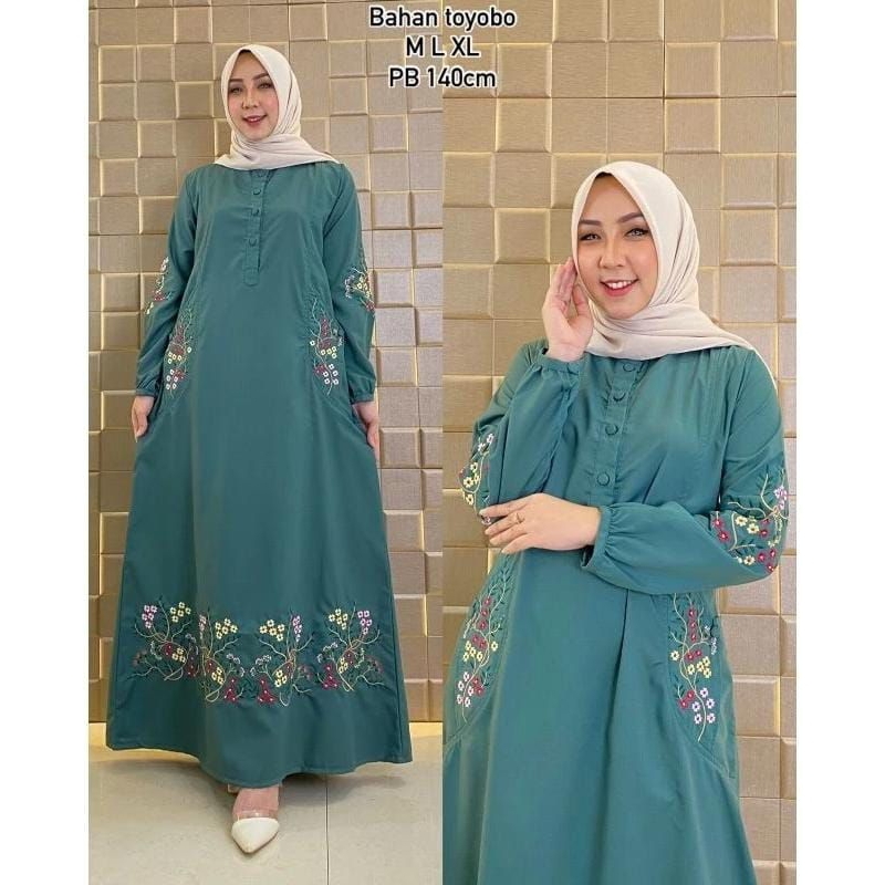 Gamis Muslim Wanita Bordiran Katun Toyobo +(COD)