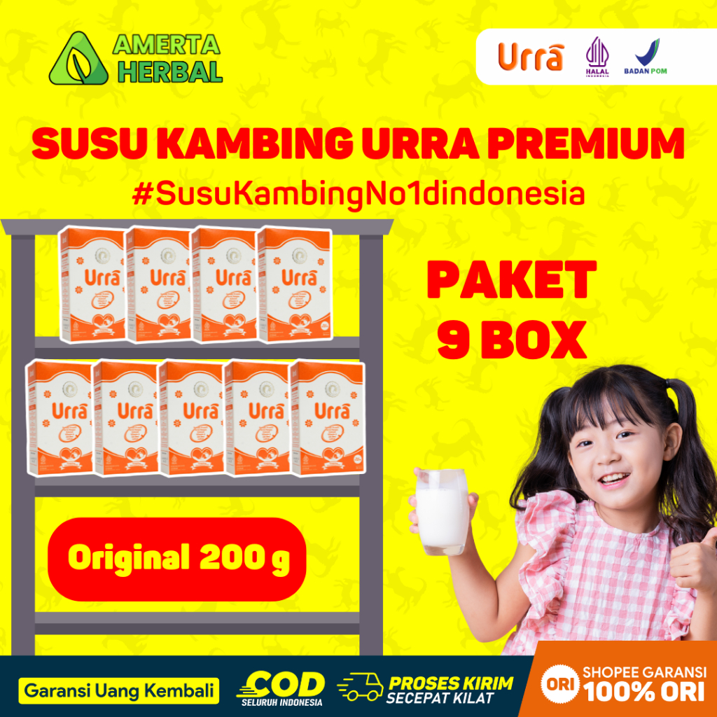 

[PAKET 9 BOX] Susu Urra - Kambing Saanen Premium, Tinggi Protein & Kalsium - 200g Halal BPOM