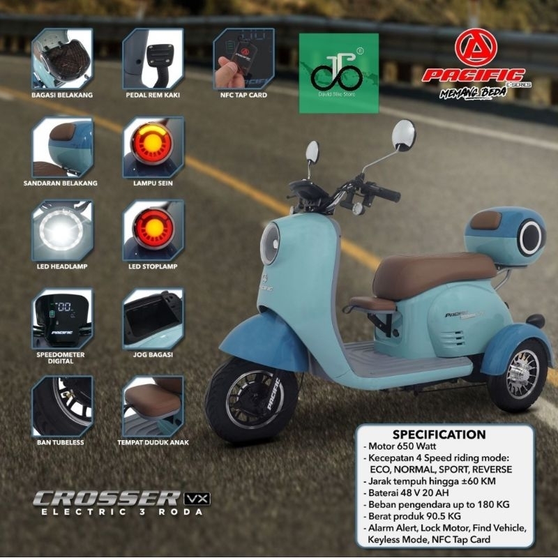 Sepeda Listrik Roda 3 Pacific Crosser VX TERBARU R3