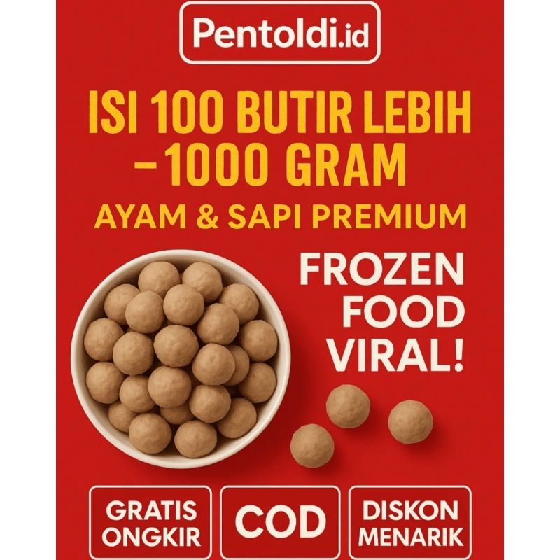 

Pentoldi.id Pentol Bakso Frozen 1kg Isi Ayam & Sapi Premium, Halal, Enak, Empuk, Tanpa Pengawet, Cocok untuk Jualan & Cemilan Keluarga – Frozen Food Laris, Pentol Viral Shopee, Bakso Murah, Siap Goreng, Tahan Lama, Cocok untuk Stok di Rumah