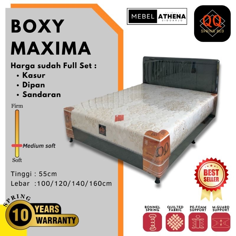 QQ Spring Bed Boxy Maxima Full Set (kasur dipan permanen) tempat tidur 160x200 bergaransi comfort