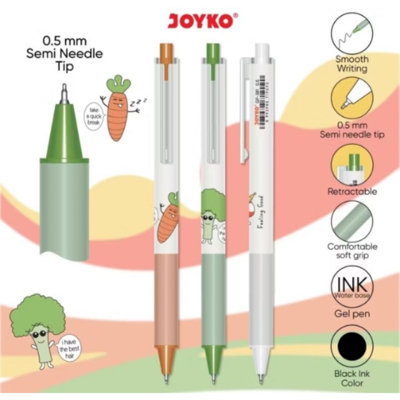 

Joyko Gel Pen 0.5 GP-381 Feeling Good Pulpen Bergambar Kartun Sayuran Unik Murah