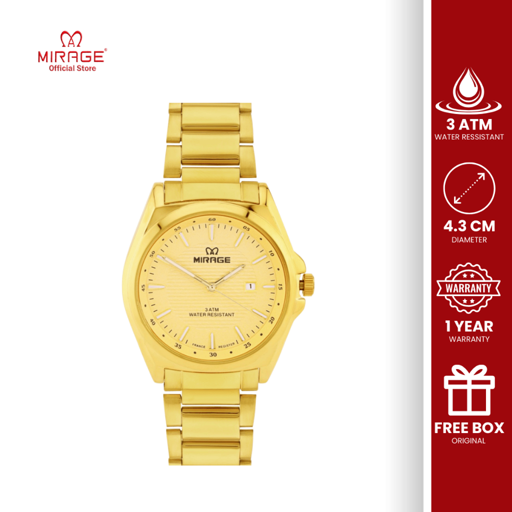 Mirage Jam Tangan Analog Pria Formal Kasual Mewah Elegant Anti Karat 8832 M Gold Emas Original