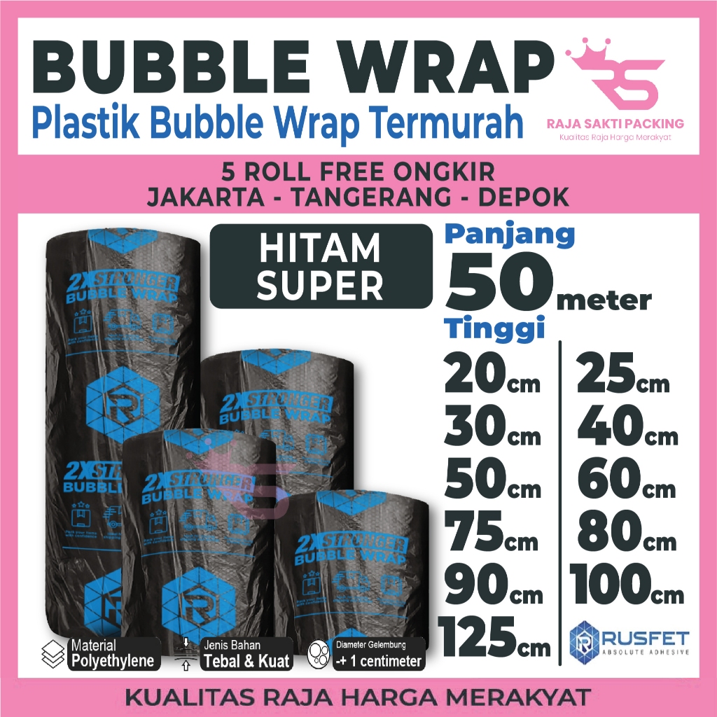 

Plastik Gelembung Bubble Wrap Rusfet Hitam Super Roll 50 Meter Plastik Bubble Packing Termurah