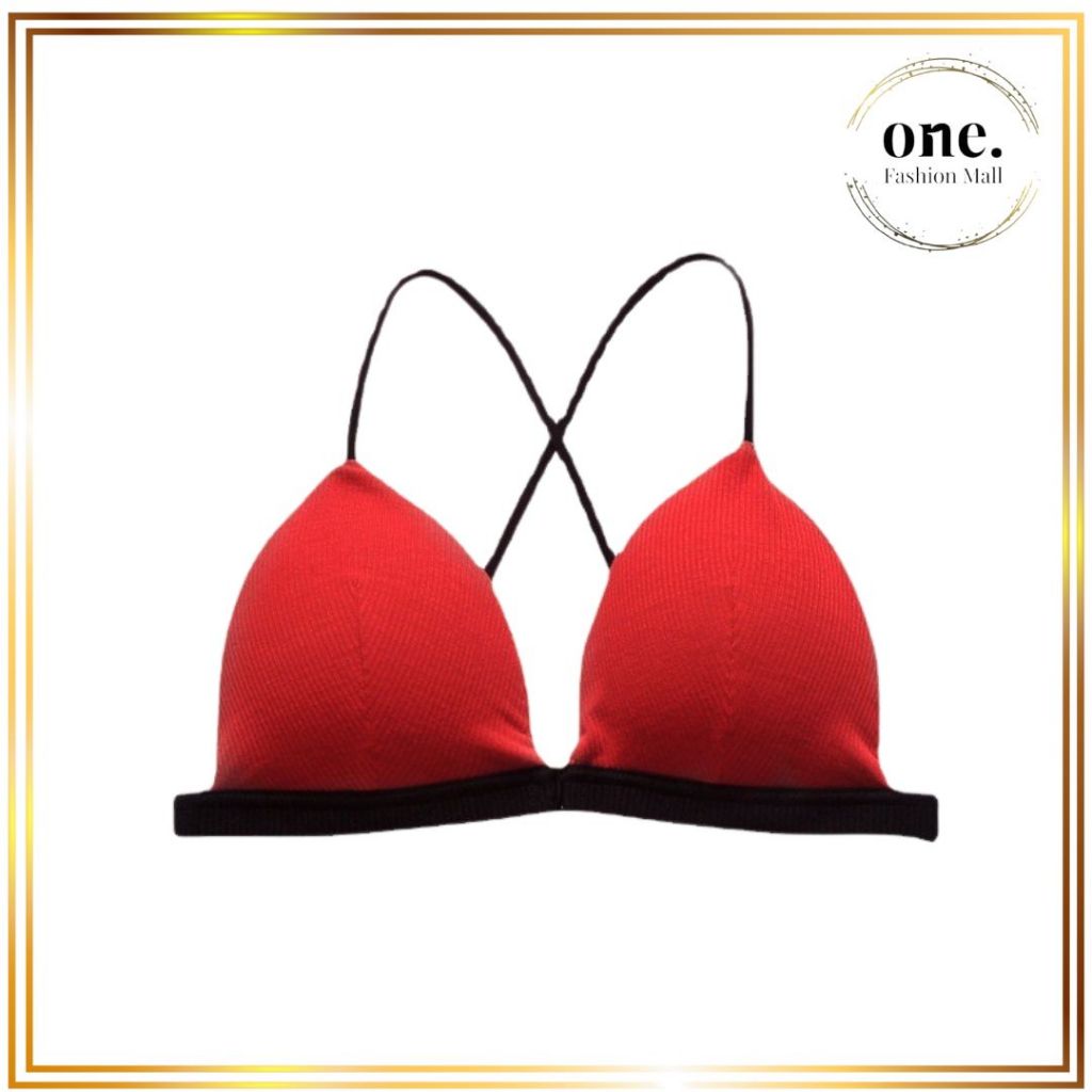ONEFASHIONMALL BR158 Bra BH Wanita Tanpa Kawat Pengait Depan Cup Busa Model Segitiga Tali Silang