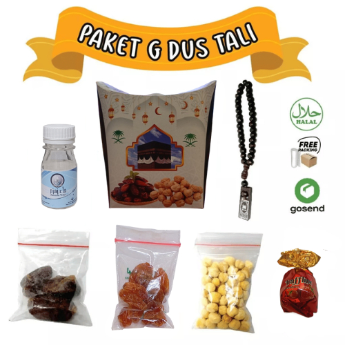 

Oleh Oleh Haji/Umroh Paket G Dus Tali, Botol+Air zam zam, Kurma, Kacang Arab, Kismis, Tasbih, Coklat
