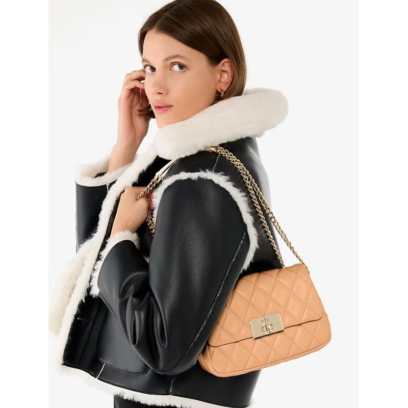 KS Carey Small Flap Quilted Crossbody Tiramisu AUTHENTIC