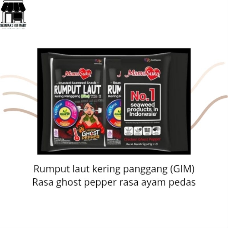 

Rumput Laut kering panggang rasa ghost pepper rasa ayam pedas