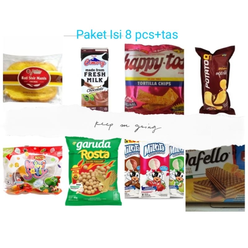 

Snack Ultah Paket Isi 8 Pcs Plus Tas Size 25x35