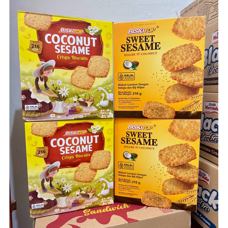 

Biskitop coconut sesame / sweet sesame box 216gr 1 karton isi 10