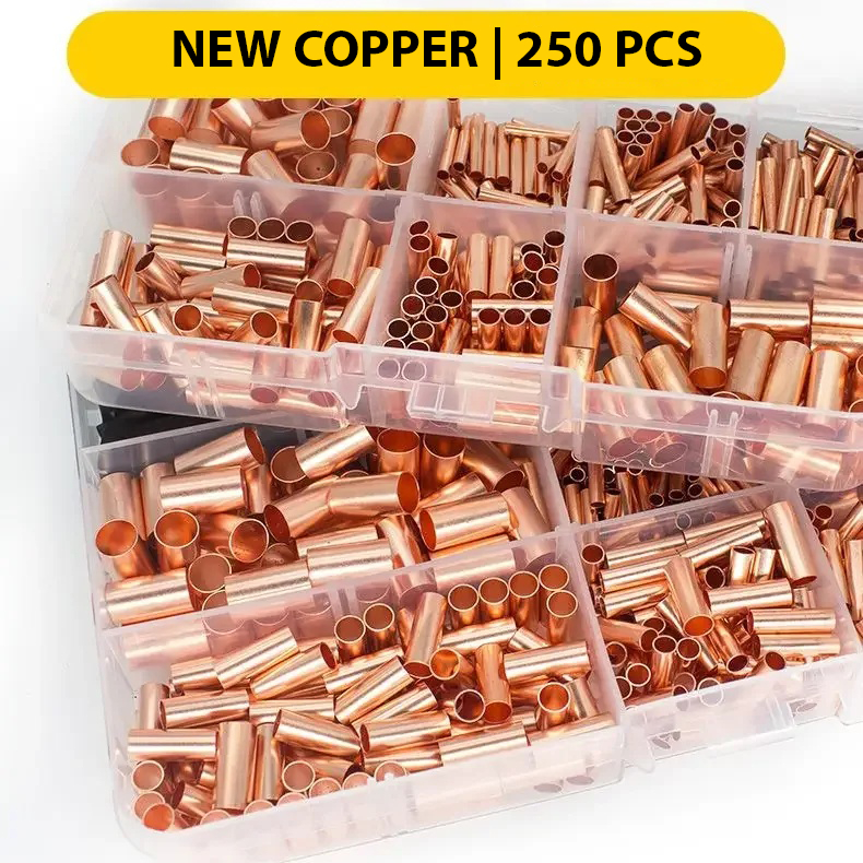 Skun Tembaga 250pcs Sambungan Kabel Terminal Listrik Crimping Crimp Joint Konektor 7 Size + Kotak