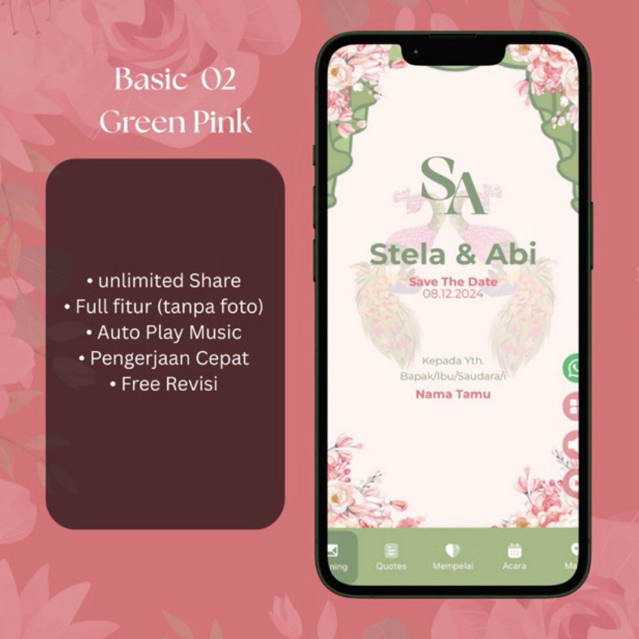 UNDANGAN DIGITAL PERNIKAHAN GREEN PINK