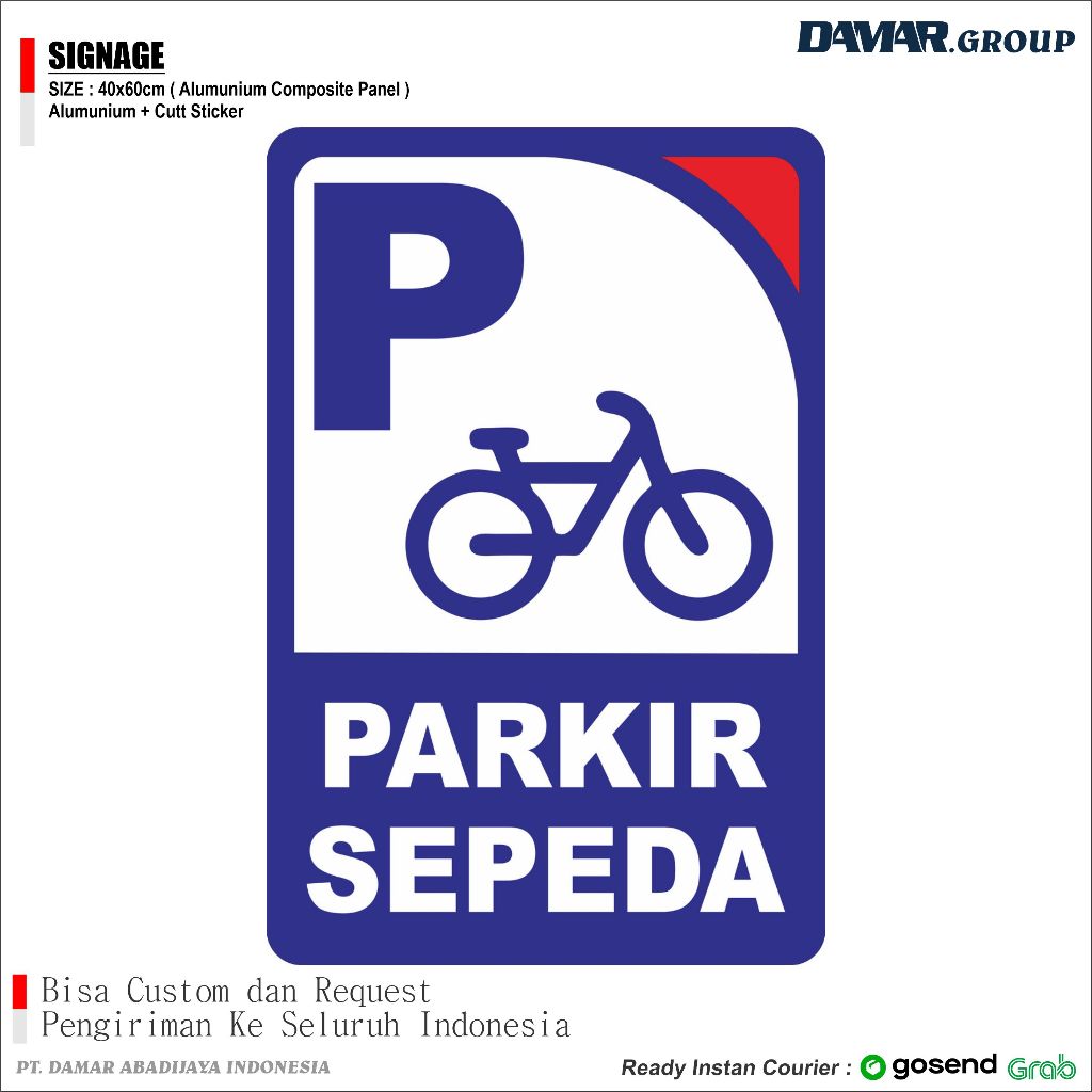 

RAMBU PARKIR SEPEDA 40x60cm, Papan Tanda Arah Nama Plakat Signage Akrilik dan sign ACP 3mm