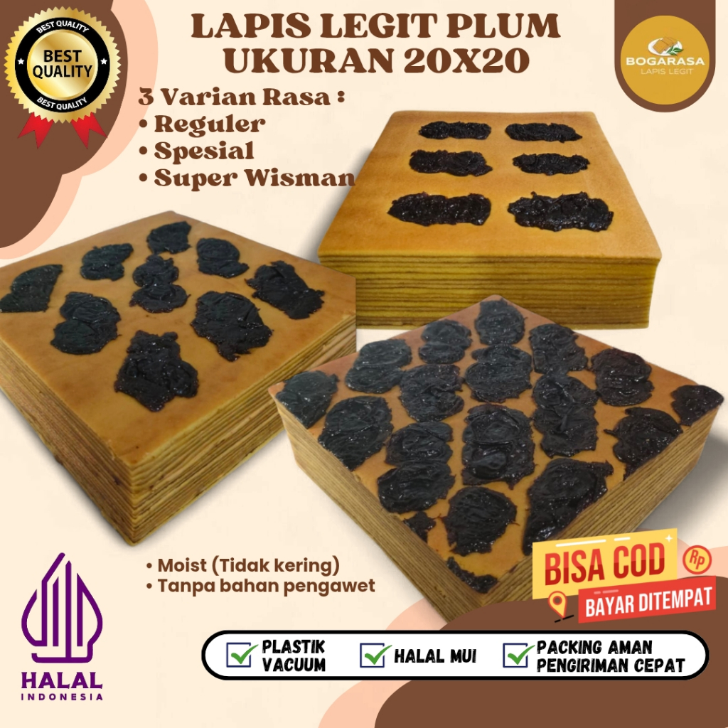 

Lapis Legit Plum/Prunes Lapis Legit Wisman Premium Bolu Legit Pilihan Varian Plam ukuran 20x20