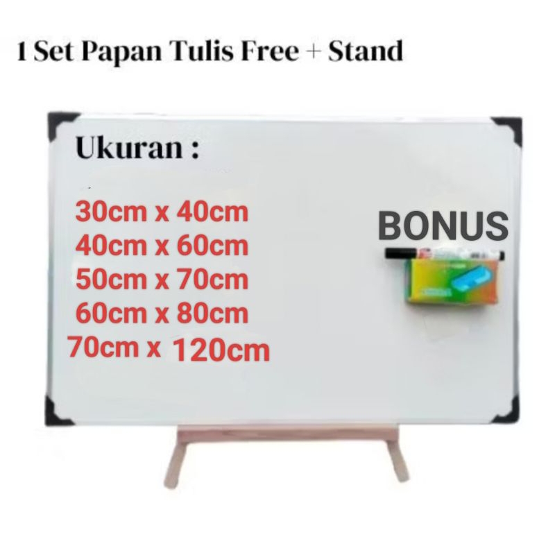 

WHITE BOARD Stand kayu PAPAN TULIS mudah di hapus