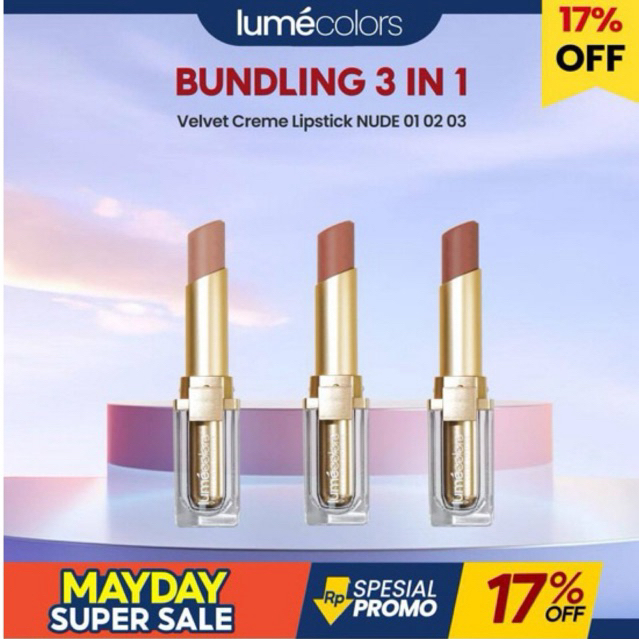 VELVET CREME LIPSTICK 4g - Available in 3 colors dan bertahan 12 jam | Shade NUDE01 NUDE02 NUDE03