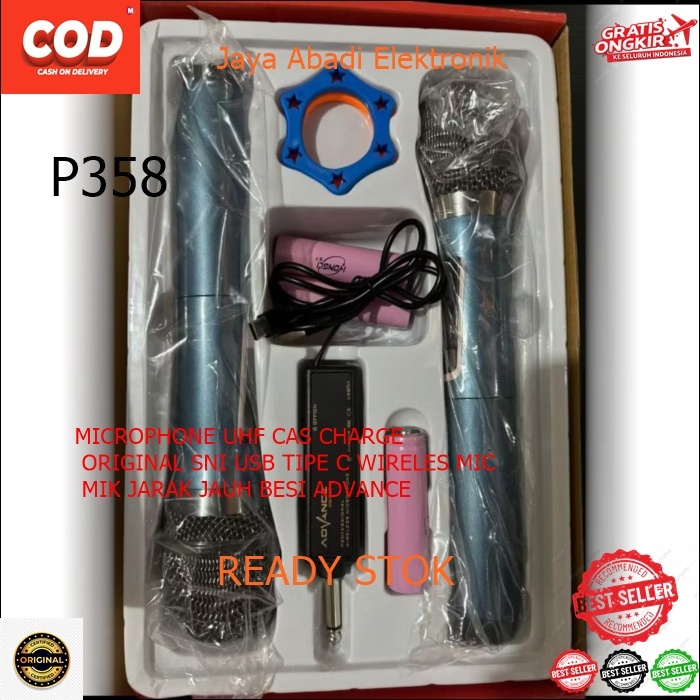 P358 MICROPHONE UHF CAS CHARGE ORIGINAL SNI USB TIPE C WIRELES MIC MIK JARAK JAUH BESI ADVANCE MIX D
