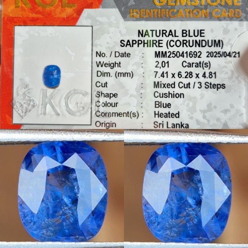 Natural Blue Sapphire Srilanka Meja Lebar Memo KGL Lab
