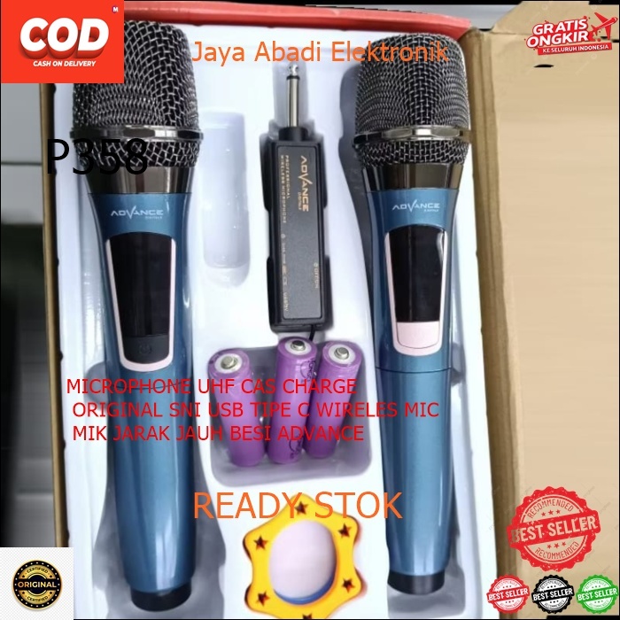 P358 MICROPHONE UHF CAS CHARGE ORIGINAL SNI USB TIPE C WIRELES MIC MIK JARAK JAUH BESI ADVANCE MIX D