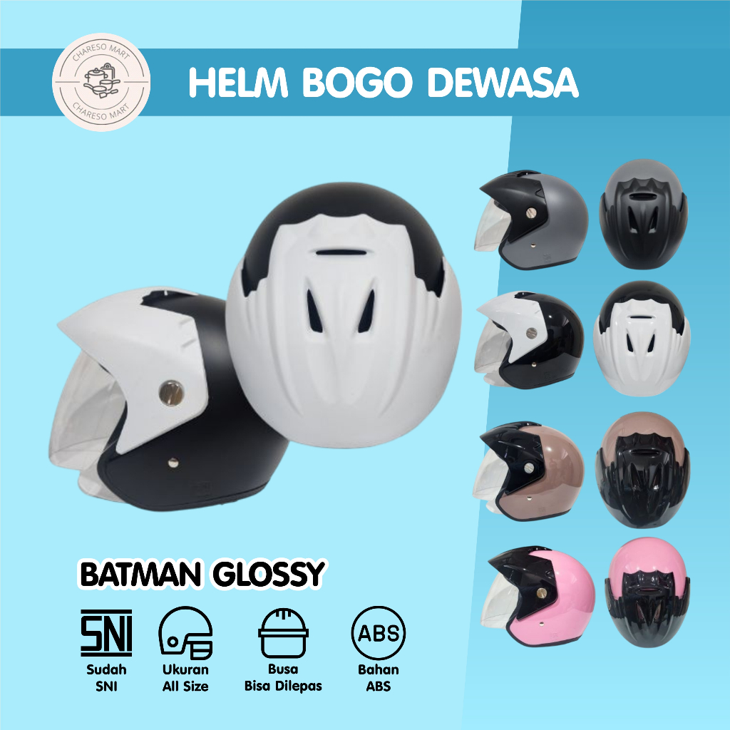 Helm Bogo Dewasa Half Face HDS Helmet Motor SNI Batman Black Doff Retro Pria Wanita