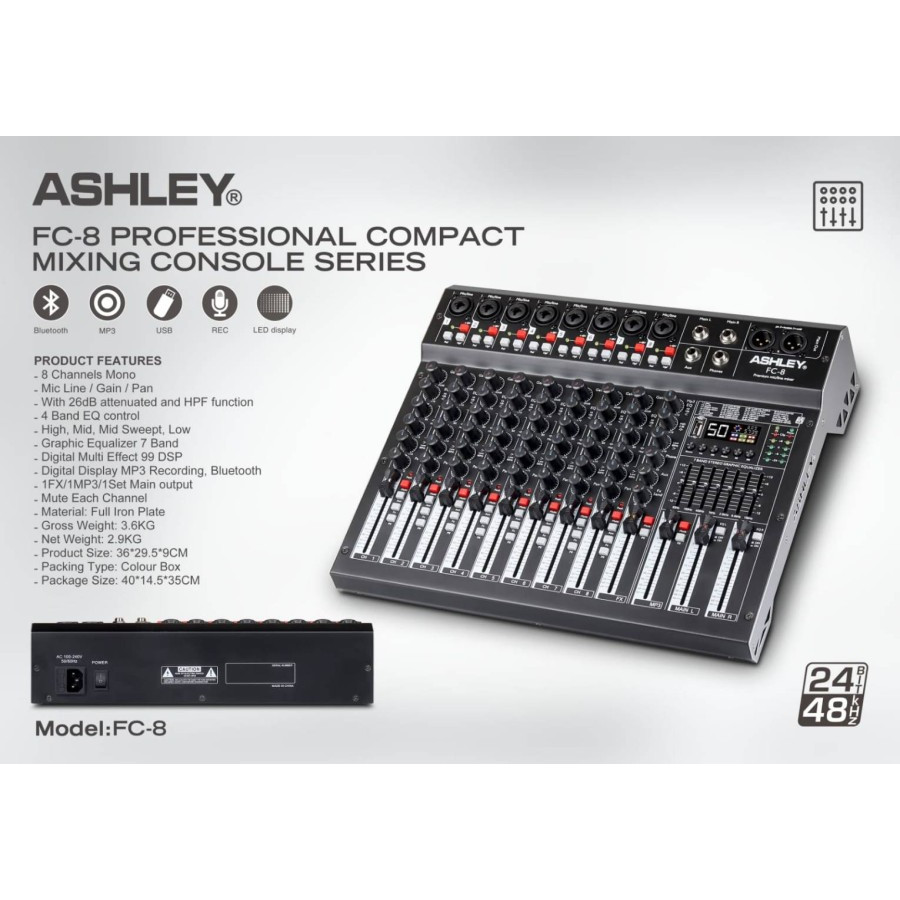 MIXER AUDIO ASHLEY FC8 FC 8 Channel Bluetooth Efek ORIGINAL