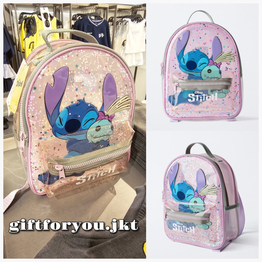 Tas Zara Kids Mini Ransel Selempang Vinil Lilo & Stitch Figure Disney Fashion Anak Bag Casual Kasual