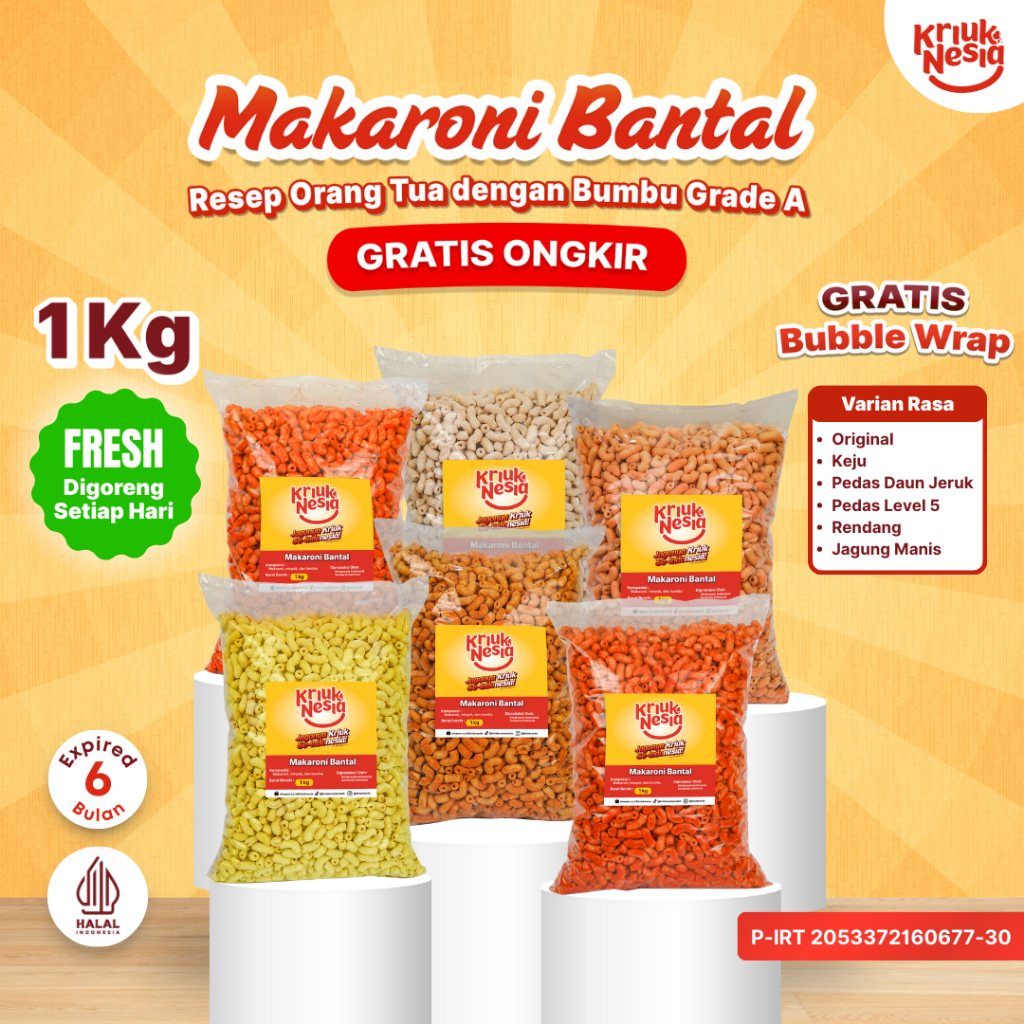 

Kriuknesia Cemilan Makaroni Bantal - Isi 1 Kg