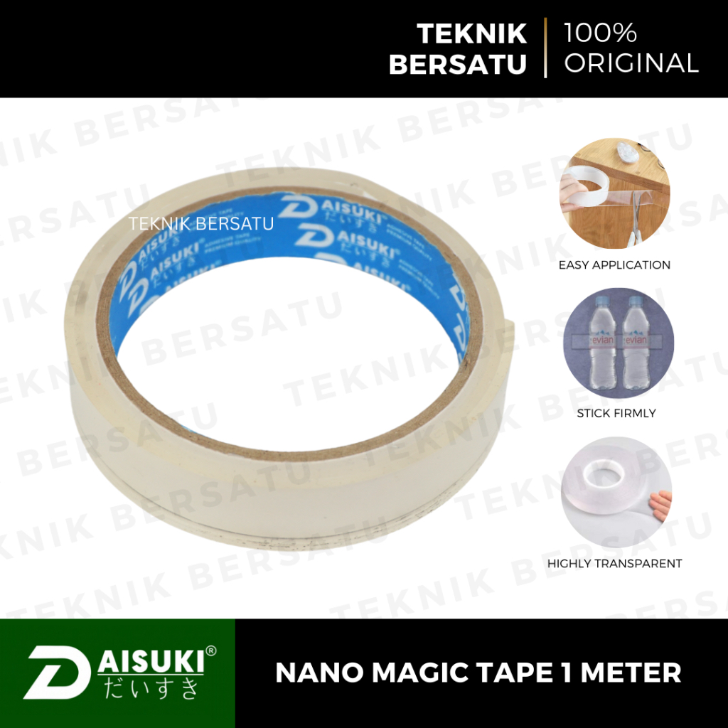 

DAISUKI Nano Tape 1 Inch x 1 Meter / Double Tape Bening Kuat / Isolasi Serbaguna Tanpa Bekas