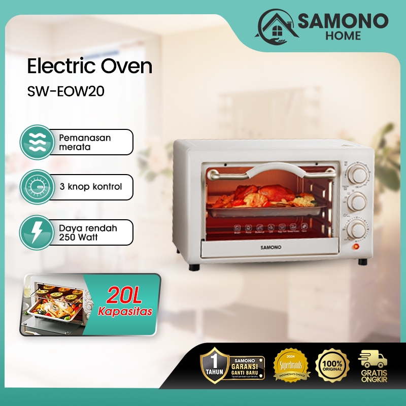 SAMONO Oven Toaster 20L Kapasitas Besar SW-EOW20 Oven Listrik Pemanas Atas Bawah 3 Knob Pengatur Suh