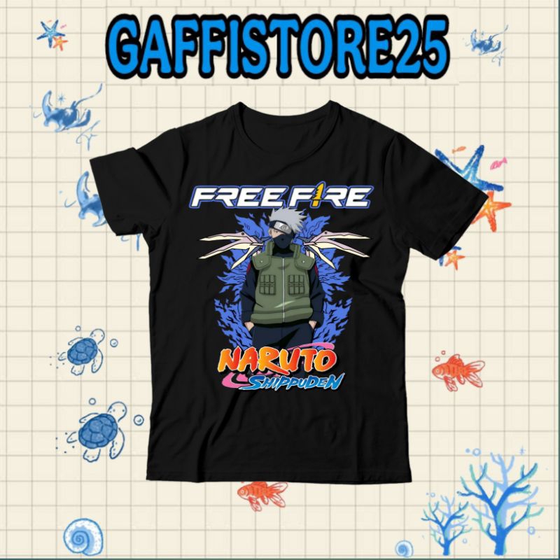 (BISA COD) Kaos Anak Tshirt FF FREE FIRE X NARUTO BUNDLE KAKASIH KEREN  - Baju Anak Laki-Laki peremp