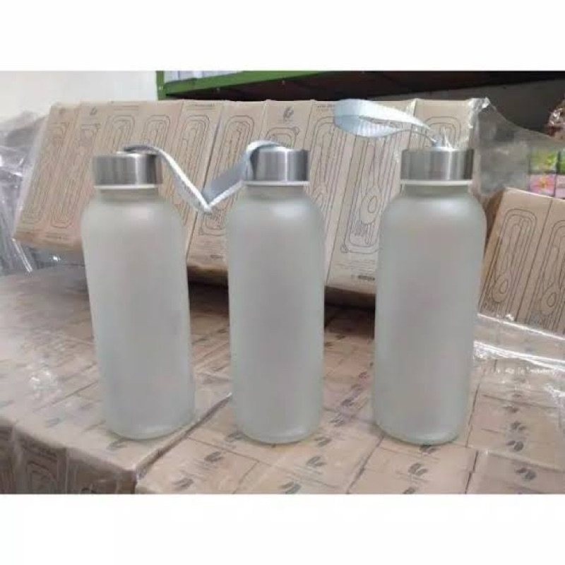 botol minum kaca 420ml tumbler botol minum round bootle botol doff - Bening, 420ml