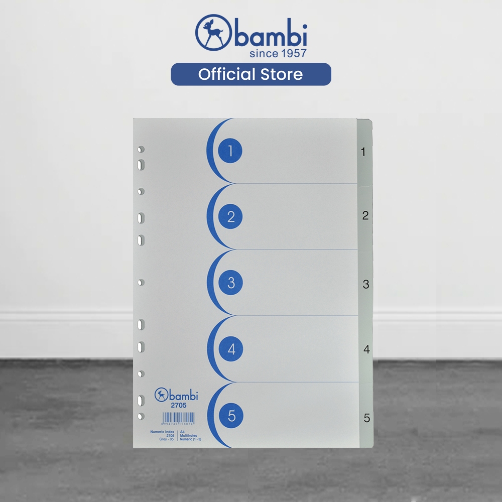 

Bambi Isi Binder A4 Divider & Indexes Pembatas Kertas Binder Edisi ACT Numeric Index 1-5 with Multiholes Rigid PVC 05 Grey - 2705