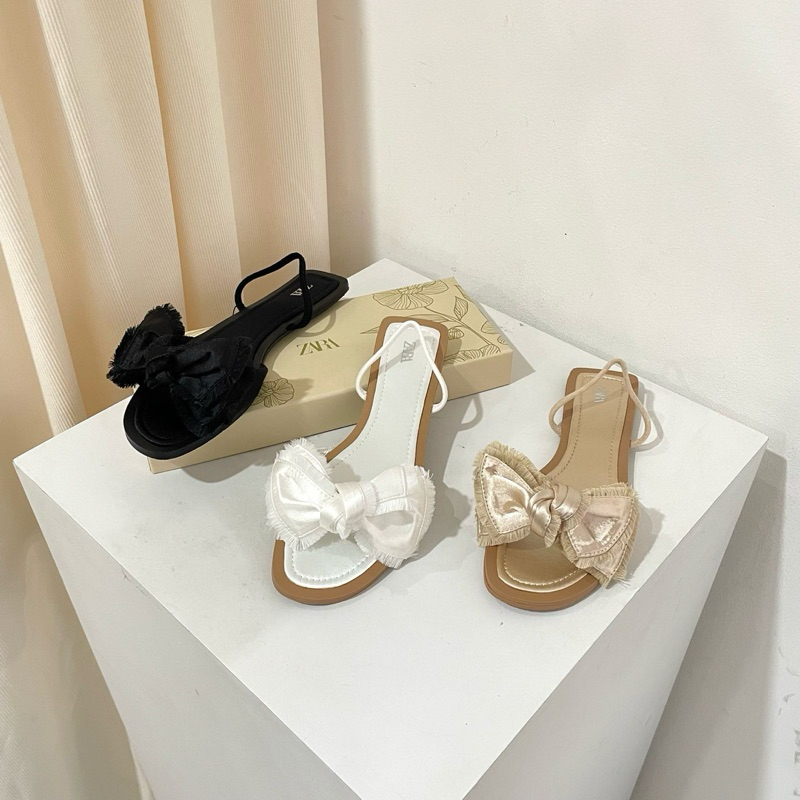 Ribbon slippers slingback by Zara high quality fashion shoes sandal pita wanita kantor kerja casual 