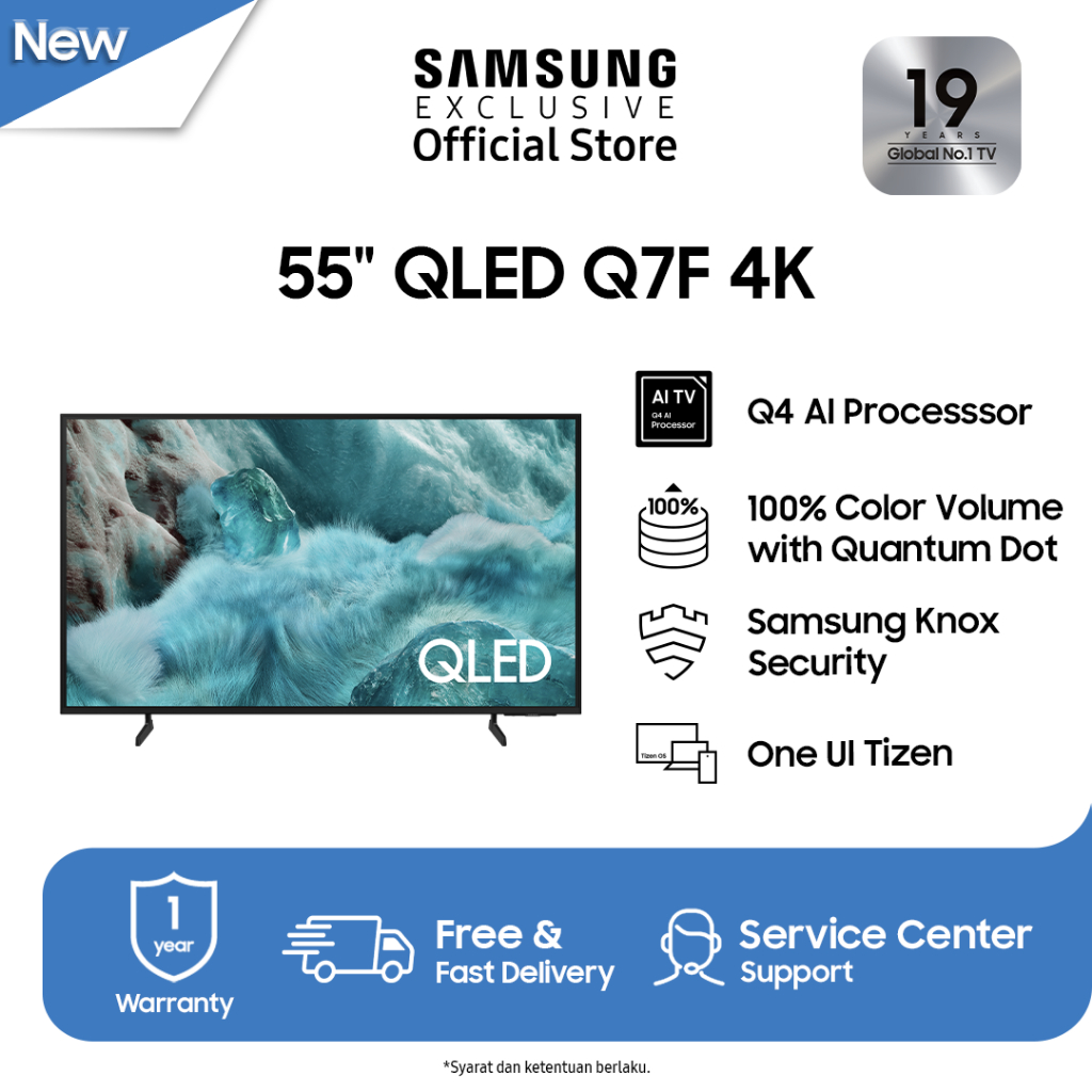 Samsung Smart TV 55" QLED 4K Q7F | Q4 AI Processor | Samsung Knox Security | QA55Q7FAAKXXD