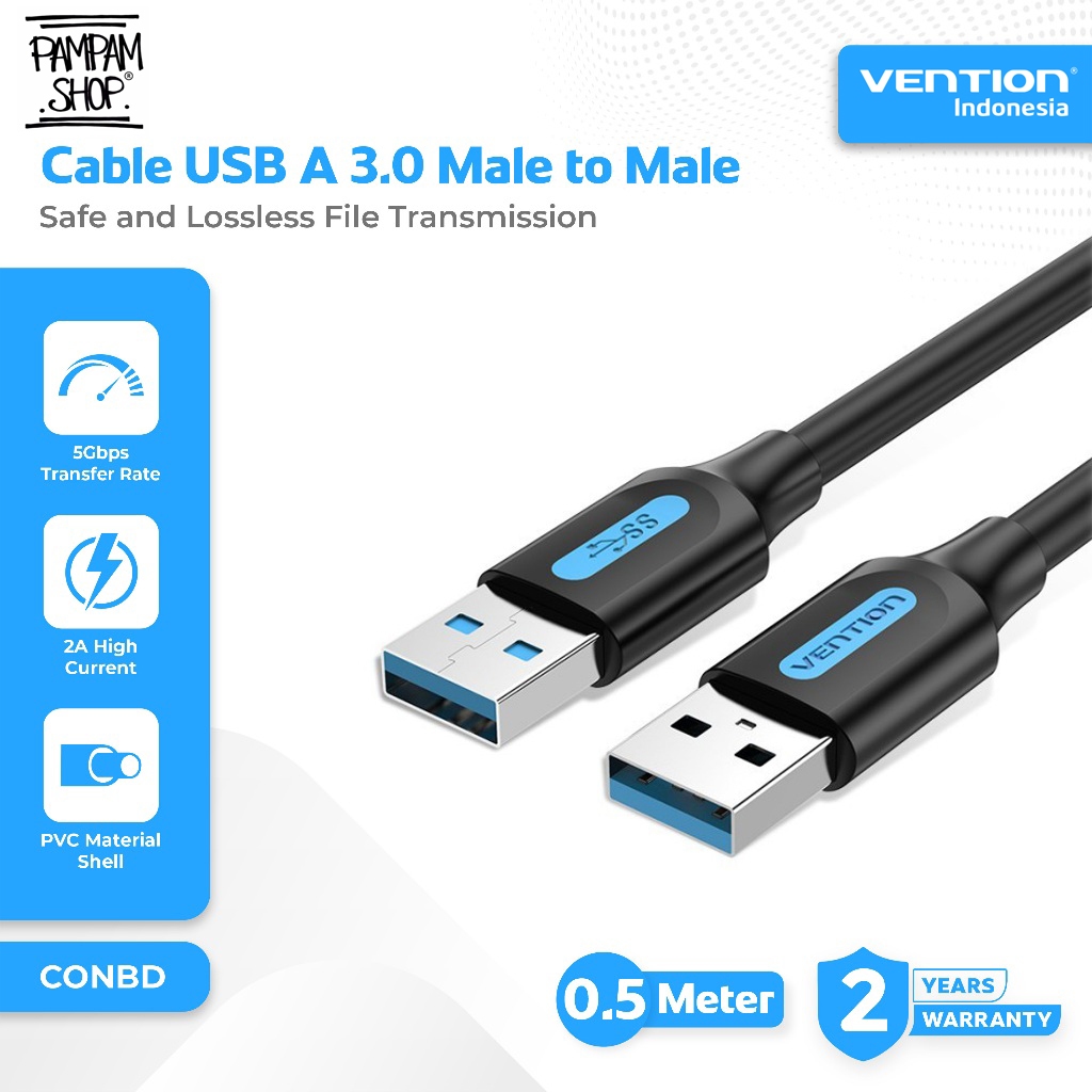 VENTION CONBD Kabel USB A 3.0 Male to Male Super Speed 5Gbps 0.5 Meter 50CM for TV Box Hard Disk Dri