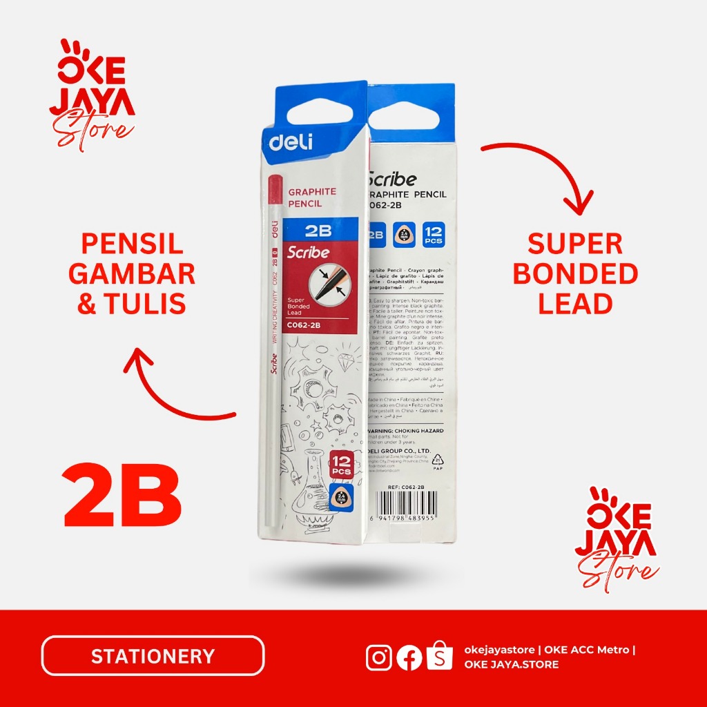 

DELI PENSIL 2B HIGH QUALITY PENCIL GRAPHITE EC062-2B