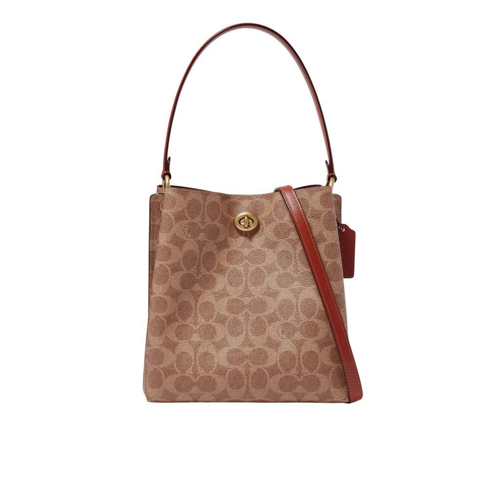 Coach Charlie Bucket Bag 22 In Signature Canvas Tan Rust